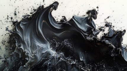 Wall Mural - A painting of a wave with black and white colors