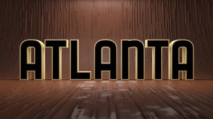 Sticker - Stylized Text of 'ATLANTA' on Warm Wooden Background: Ideal for Branding and City Promotion