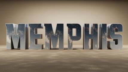 Poster - Stylized 3D Text 'MEMPHIS' with Reflective Surface, Ideal for Branding and Artistic Projects