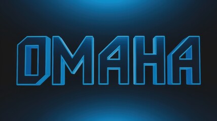 Sticker - Neon Styled Text: 'OMAHA' in Blue Glow Against Dark Background - Ideal for Modern Graphics and Branding Projects