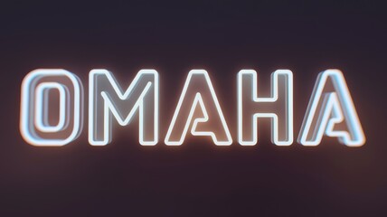 Poster - Neon Sign: The word 'OMAHA' illuminated in bright colors, suitable for urban designs or city-themed projects.