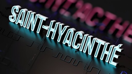 Canvas Print - Neon Sign: 'Saint-Hyacinthe' with Vibrant Letters on Dark Background Ideal for Urban Exploration and Nightlife Themes