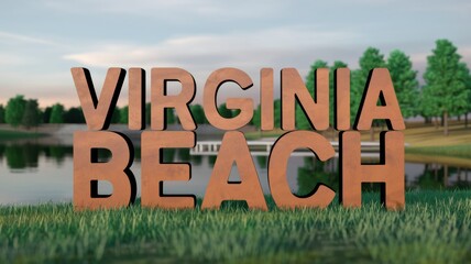 Poster - 3D Text Representation of Virginia Beach Surrounded by Nature and Water – Ideal for Tourism Promotions