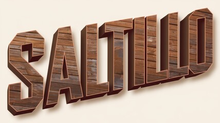 Sticker - 3D Wooden Text 'SALTILLO' on Light Background – Perfect for Branding and Design Projects