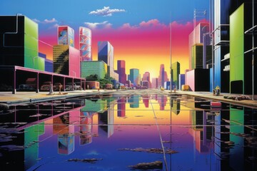 Canvas Print - Downtown architecture metropolis reflection.