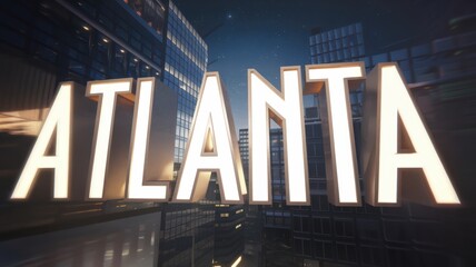 Wall Mural - Vibrant Cityscape: Atlanta Signage Illuminated Amid Modern Skyscrapers, Ideal for Urban Promotions