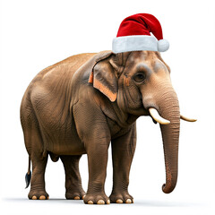 Festive Elephant Wearing Santa Hat - Christmas Animal Portrait