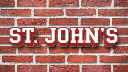 Sticker - Bright red lettering on a textured brick wall, ideal for branding, educational themes, or promotional materials.