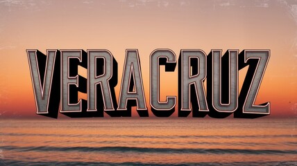 Canvas Print - Stylized Typography: 'Veracruz' Against a Vibrant Sunset Background for Travel Promotions and Souvenirs