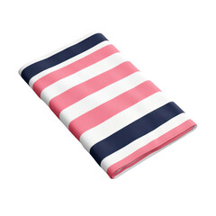 Stylish striped beach towel in pink, white, and navy blue, white isolate background transparent background.