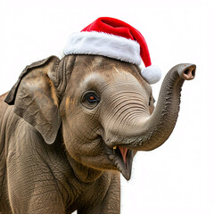 cute elephant wearing santa hat isolated on white background