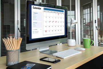 Calendar on computer software application for modish schedule planning for personal organizer and online business