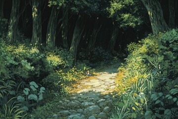 Poster - a painting of a path through a forest