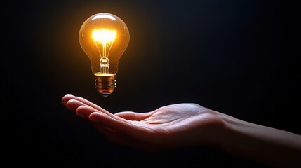 Sticker - Glowing Lightbulb Floating Above Open Hand