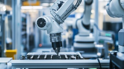 Leinwandbilder - A robotic system handling complex material handling tasks in an advanced industrial setting, clean and efficient environment with a focus on industrial automation, Industrial style