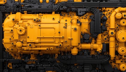 Poster - Industrial yellow machinery detail on black