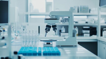 Leinwandbilder - A robotic system managing automated quality control in a clean pharmaceutical lab, modern and sterile environment with a focus on pharmaceutical manufacturing, Pharma style