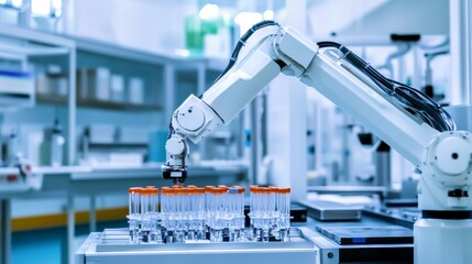 Aufkleber - A robotic system managing automated quality control in a clean pharmaceutical lab, modern and sterile environment with a focus on pharmaceutical manufacturing, Pharma style