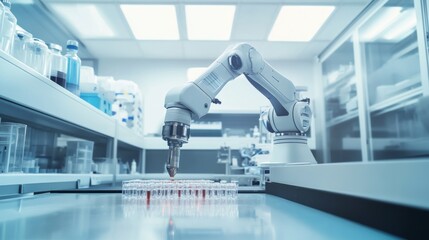 Aufkleber - A robotic system managing automated quality control in a clean pharmaceutical lab, modern and sterile environment with a focus on pharmaceutical manufacturing, Pharma style