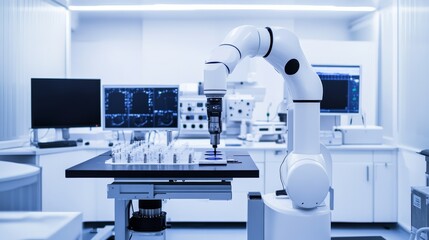 Aufkleber - A robotic system managing automated testing of advanced medical imaging devices in a clean, sophisticated medical equipment lab