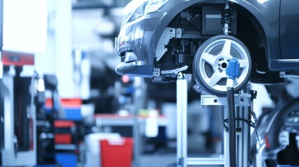 Leinwandbilder - A robotic system performing advanced diagnostics in a modern automotive repair shop, clean and high-tech environment with a focus on vehicle maintenance technology, Automotive style