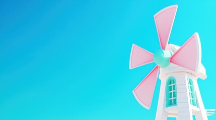 Colorful windmill against a blue sky.