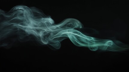 Wall Mural - A wisp of green smoke against a black background, taken with a wide-angle lens.