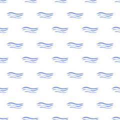 Blue waves background watercolor. Seamless hand drawn pattern with cute blue wave illustration for children textile, fabric texture, wallpapers