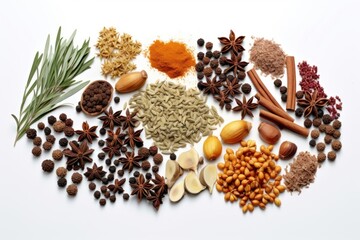 Wall Mural - Spice food herb white background.