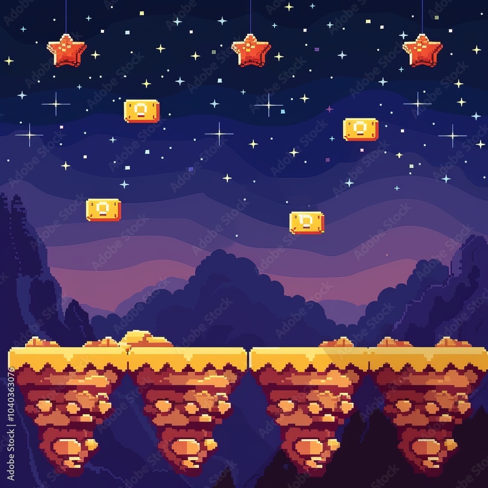 Pixel art game background with button level up Stock Illustration ...