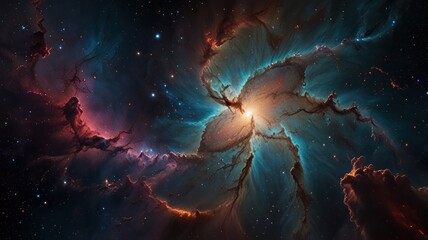 Wall Mural - a vibrant nebula with swirling clouds of gas and dust illuminated by a bright star at its center, ag