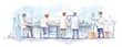 © SoGood - Biomedical engineers, developing prosthetic limbs, lab setting, futuristic technology, watercolor style