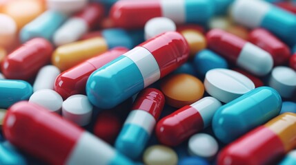 Wall Mural - a vibrant medley of multicolored capsules showcasing a wide array of pharmaceuticals, representing t