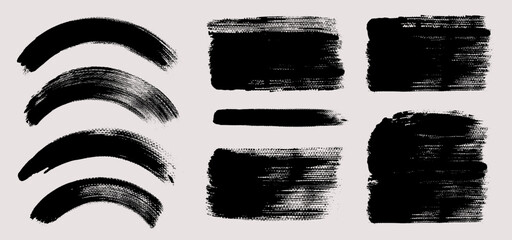 Fototapete - Brush stroke vector collection. Painted curves, rectangles and brush lines, isolated on white background. Grunge textured design elements