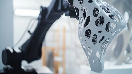 Leinwandbilder - An advanced robotic arm sculpting intricate designs in a modern art studio, clean and creative environment with a focus on artistic robotics, Artistic style
