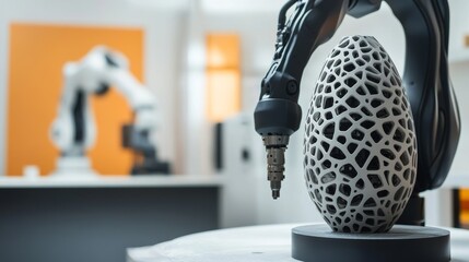 Leinwandbilder - An advanced robotic arm sculpting intricate designs in a modern art studio, clean and creative environment with a focus on artistic robotics, Artistic style