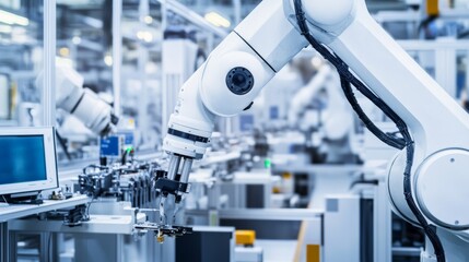 Leinwandbilder - An advanced robotic assembly system in a clean electronics manufacturing plant, high-tech and precise environment with a focus on assembly efficiency, Manufacturing style