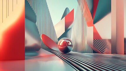 Futuristic 3D render featuring abstract geometric shapes in a modern minimalist design