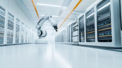 Leinwandbilder - An advanced robotic system performing high-speed data processing in a cutting-edge data center, clean and sophisticated environment with a focus on data technology, Data style