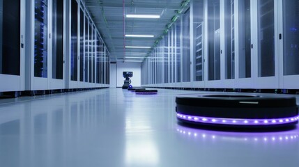 Leinwandbilder - An advanced robotic system performing high-speed data processing in a cutting-edge data center, clean and sophisticated environment with a focus on data technology, Data style