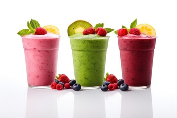 Canvas Print - Three smoothies fruit strawberry raspberry.