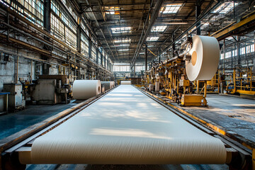 Large paper manufacturing facility with production line in operation