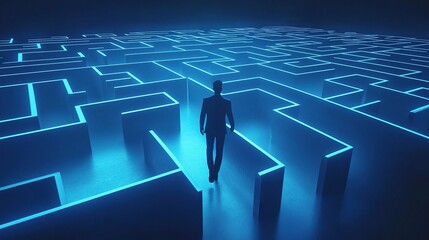 Wall Mural - Businessman Navigating a Maze of Light