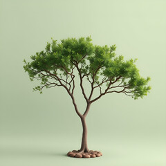 green tree in minimal style with empty background