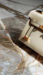 Sticker - Luxury Handbag with Gold Accents on Marble Surface for Premium Design and Fashion Display