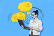 © deagreez - Composite photo collage of happy businesswoman accountant type laptop math formula university cloud message isolated on painted background