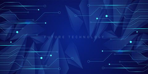 Wall Mural - abstract background with future technology digital theme with blue color and shining line particles.