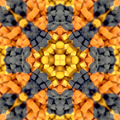 Fototapete - Digital illustration with a symmetrical pattern of cubes in orange and gray. Modern and abstract style. 3d rendering