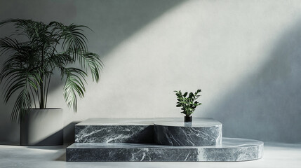 Wall Mural - Minimalist Stone Podium, Abstract 3D Product Presentation with Natural Elements