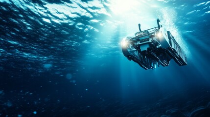 Leinwandbilder - Autonomous underwater exploration robots mapping deep-sea trenches, oceanographic research vessel with robotic submersibles, Ocean Exploration style